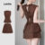 Lovito Conjuntos Elegantes Saia Top Marrons Amarração Costas Decote Nas Costas Para Mulheres Primavera/verão L142ED436
