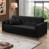 Sofá Cama 3 lugares 2,00m Aurora Suede Preto Adonai Estofados