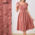 Lovito Elegante Vestido Jacquard Liso Com Babados Primavera/Verão Rosa Para Mulheres LBL25063