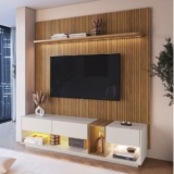 Rack com Painel Ripado para TV até 75 Polegadas com LED 185,5cmx228,4cm Liverpool Yescasa Mel/Arenas