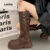 Lovito Botas Casuais com Plataforma Sapatos Retrô para Todas As Estações Botas Pretas para mulheres LFA86075