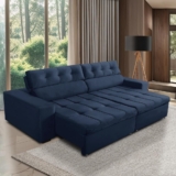 Sofá Retrátil e Reclinável 3 Lugares com Molas 2,50m Dani Suede Azul Adonai Estofados