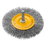 ESCOVA CIRCULAR 100 MM, COM HASTE DE 1/4 6 MM, FIOS ONDULADO INOX  DE 0,3 MM/DENZEL