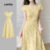 Lovito Vestido Boho Pregueado Primavera/verão Vestido Amarelo para mulheres L142ED048