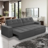 Sofá Retrátil e Reclinável 3 lugares 2,10m com Molas Stella Suede Cinza Adonai Estofados