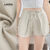 Lovito Shorts Casuais Lã Pliçada com Amarração Primavera/verão Shorts Caqui para Mulheres L155ED031