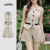 Lovito Conjunto de Shorts Elegantes com Acabamento em Contraste  Primavera/verão  Top cáqui LBL27032