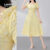 (Lovito Refine) Vestido Elegante De Festa Com Laço E Zíper Amarelo Para Mulheres Ideal Para Primavera/verão LR23E036