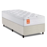 Cama Box Colchão Solteiro Molas Ensacadas Real 88x188x65cm Linho Branco Inducol – Suporta até 130kg por Pessoa