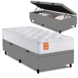 Cama Box Baú Colchão Solteiro Molas Ensacadas Real 88x188x68cm Branco / Cinza Inducol – Suporta até 130kg por Pessoa