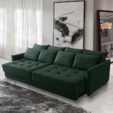 Sofá Cama Retrátil e Reclinável 2,30m com Molas Carol Veludo Verde Adonai Estofados