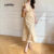 Lovito Vestido Casual Com Zíper Verão Primavera Vestido Amarelo Para Mulheres L140EDBR018