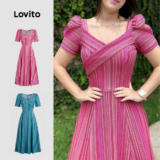 Lovito Vestido Casual de Primavera/verão Vermelho Rosa para Mulheres L142ED767