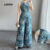 Lovito Macacão Boho com Zíper Primavera/verão Macacão Azul para mulheres L167ED011