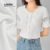 (Lovito Refine) Blusa Casual com costura em tecido liso e bordado com ilhós para mulheres LR7ED086