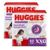 Kit 2 Fralda Roupinha Huggies Natural Care Tamanho XXG Pacote Hiper 52 Unidades Descartáveis