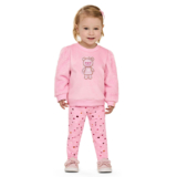 Conjunto Bebê Menina Peluciado Ursinha Elian Rosa