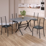 Conjunto Sala de Jantar Mesa Retangular 100x60cm Tampo Granito Ocre 4 Cadeiras Rio Preto Floral/Preto