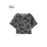 Blusa Feminina Estampada Folhagens com Recorte Mangas Marialícia Preto