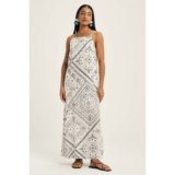 Vestido Feminino Midi Longo Estampado Marialícia Bege