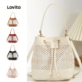 Lovito Casual Bolsa Feminina Simples de Palha com Cordão Colorblock LFA18701