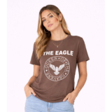 T- Shirt Feminina Manga Curta Estampada Good Bless Marrom