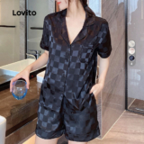 Lovito Conjunto Pijama 2 Peças Seda Gelada Moda Coreana Quarto Ar Condicionado LNE130217