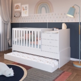 Berço Cama Multifuncional com Cama Auxiliar 3 Gavetas  Branco