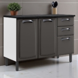 Balcão Cozinha em Aço 3 Portas e 2 Gavetas 120cm com Tampo New Premium Itatiaia Grafite/Branco