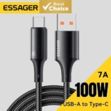 ESSAGER Cabo USB C 7A Rápido 100W Cabo de Carregamento Rápido e Transferência de Dados para MacBook Xiaomi Samsung USB