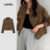 Lovito Jaqueta Casual de Bolso Outono/inverno Marrom para Mulheres L166AD970