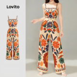 Lovito Macacão Boho com Zíper e Cinto Primavera/verão para Mulheres LK4ED519