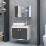 Gabinete para Banheiro com Cuba de Sobrepor e Espelheira 60cm Clean Branco/Grafite