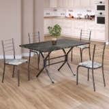 Conjunto Sala de Jantar Mesa Retangular 120x75cm Tampo Ardósia Indiana 4 Cadeiras Rio Paraopeba/Mart Prata