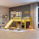 Cama Alta Infantil com Escorregador em Madeira Maciça/MDF Amarelo