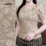 Lovito Blusa Elegante Jacquard Assimétrica Primavera/verão Marrom para Mulheres L165ED1502