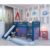 Cama Alta Infantil com Escorregador e Tenda em Madeira Maciça/mdf Azul