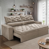 Sofá Retrátil e Reclinável 2,30m Essence Velusoft Bege Cama inBox