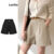 Lovito Shorts Casuais Com Zíper Liso Para Mulheres LNA27329 (Multicolorido)