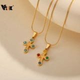 Vnox Colorido Pedra Natural Jesus Cruz Pingente Colar Feminino Aço Inoxidável Requintado Oração Fé Jóias