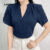 Lovito Blusa Elegante de Jacquard Primavera/verão Blusa Azul Marinho para Mulheres L150ED716