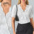 (Lovito Refine) Blusa Branca Elegante Com Babados E Gola Lisa Para Mulheres LR11LD013