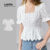 (Lovito Refine) Blusa Elegante Bordado de Olho de Sapo Blusa Branca de Boa Textura para Mulheres LR12L110