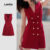 Lovito Vestido Elegante Vermelho De Primavera/verão Com Botões Duplos Festas De Natal E Ano Novo Para Mulheres L150ED512