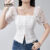 (Lovito Refine) Blusa Elegante com Laços Bordado de Renda Primavera/verão Blusa Branca para Mulher LR21E204