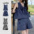Lovito Conjuntos Casuais de Shorts Geométricos para Primavera/verão em Azul Marinho para mulheres L137ED118