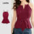 (NEW) Lovito Blusa Casual com Cadarço Plissada Primavera/verão Cor Bordô para mulheres L155ED834