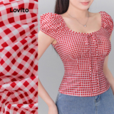(NEW) Lovito Blusa Casual de Renda com Amarração Primavera/verão Blusa Vermelha para Mulheres L151AD077