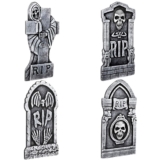 Kit 4 Lápides Halloween Grande Realista com Caveiras Auto Relevo Decoração Festa Cemiterio Casa Quintal