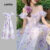 Vestido sem alças estampado com decote grande e babados-DRB149PBD597